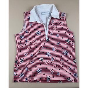 Patriotic Americana Sleeveless Polo Cotton Star Print Medium Liz Claiborne